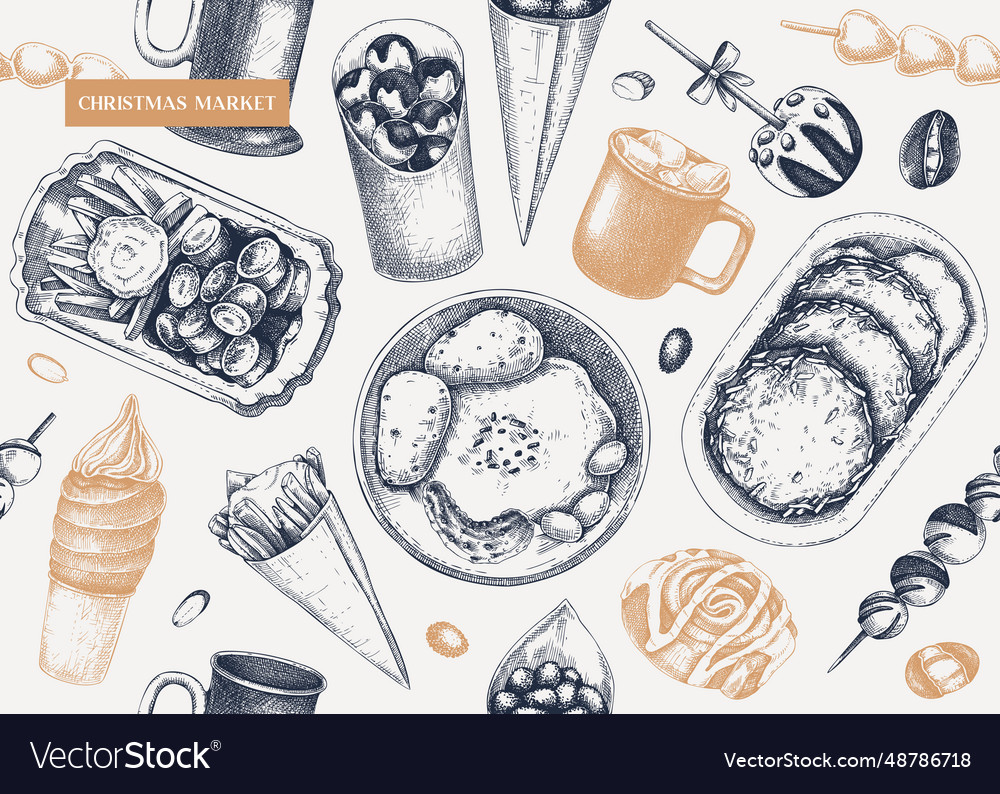 Street food and drink background christmas market Vector Image