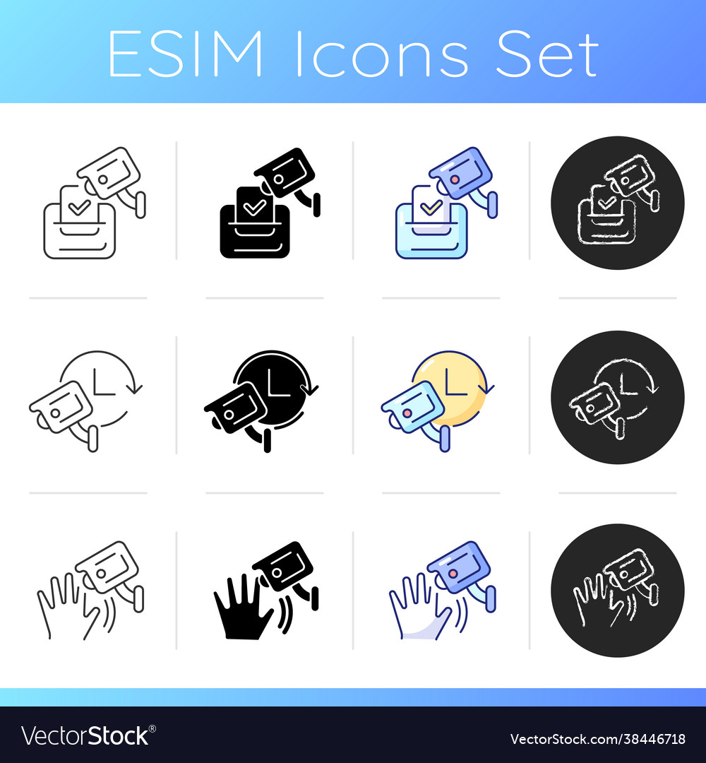 Surveillance camera usage icons set vector image Surveillance camera usage icons set