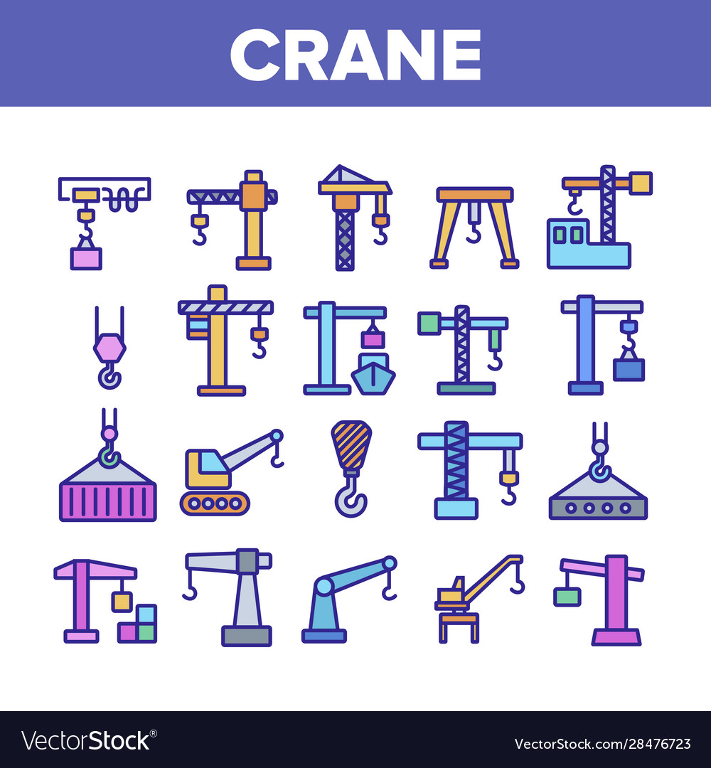 Crane building machine collection icons set vector image Crane building machine collection icons set