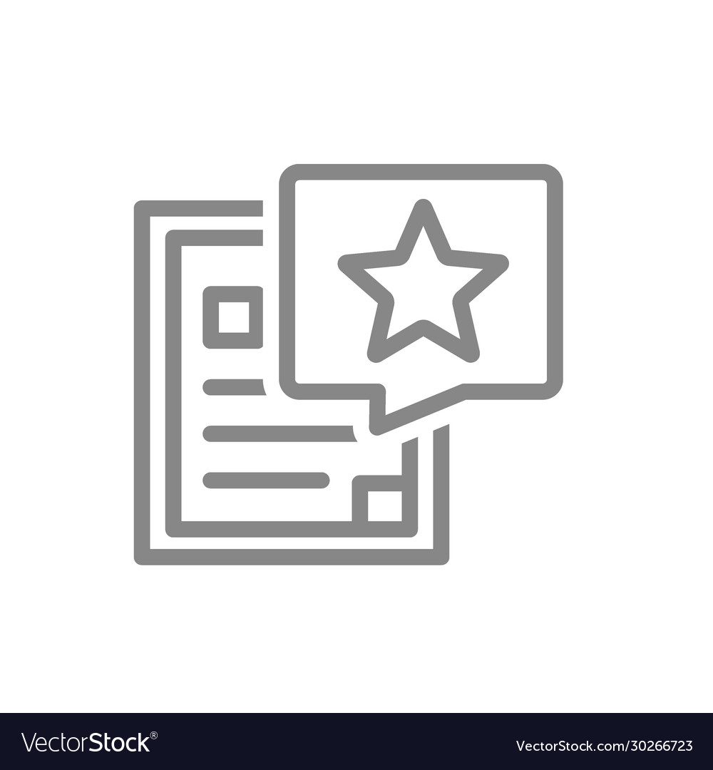 Document with star in speech bubble line icon