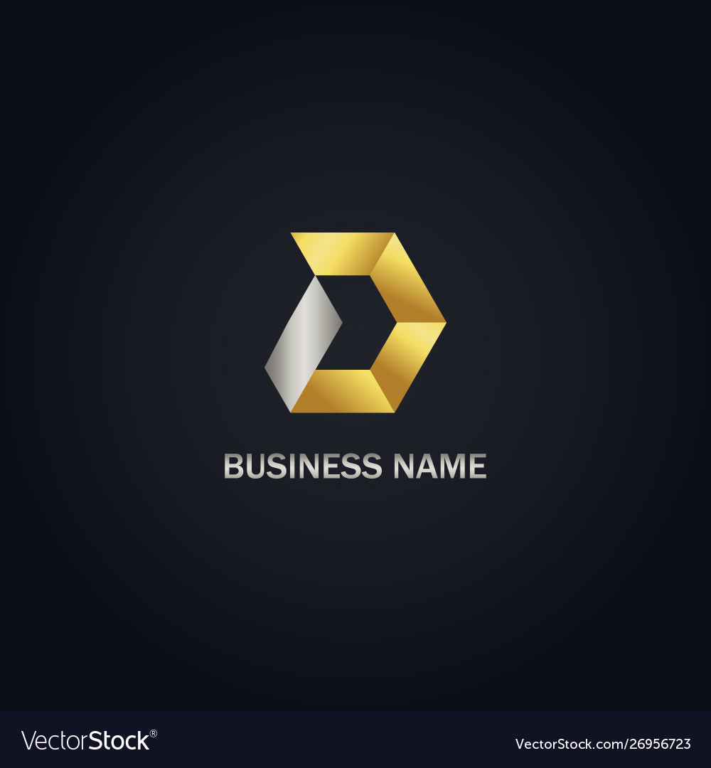 Gold polygon d initial company logo Royalty Free Vector