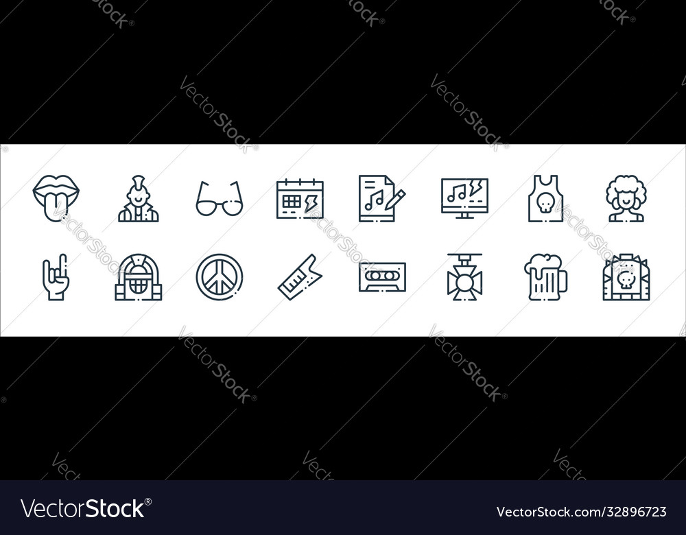 Rock n roll line icons linear set quality vector image Rock n roll line icons linear set quality