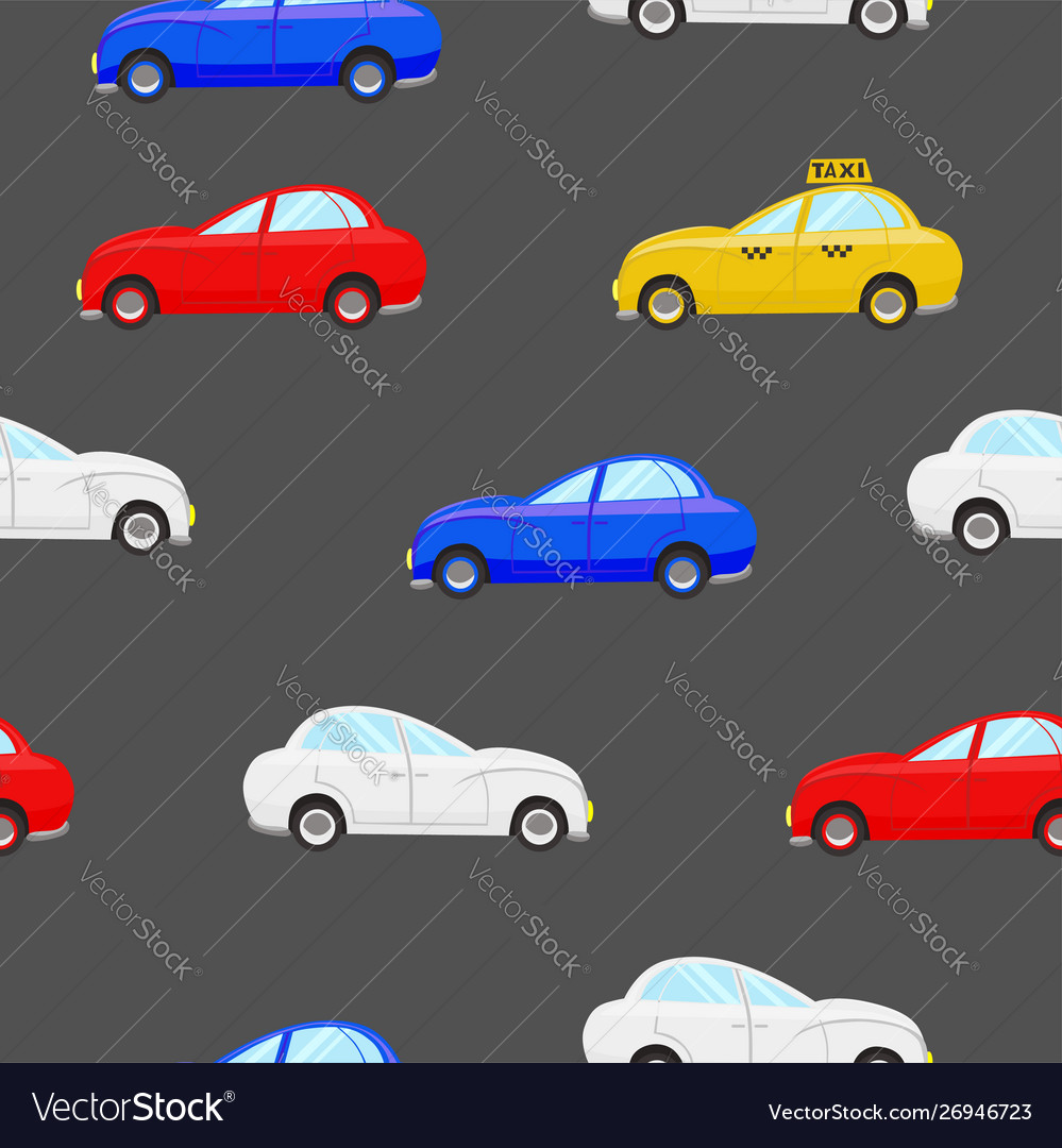 Seamless pattern with cars different color vector image Seamless pattern with cars different color