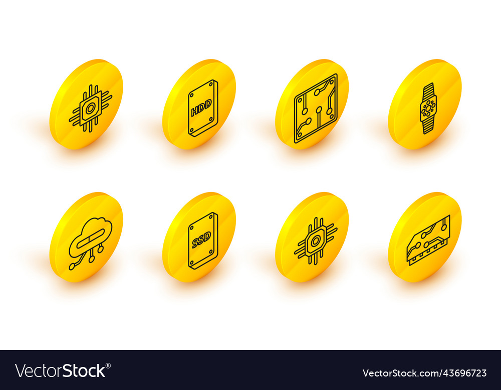 Set line ram random access memory processor ssd vector image Set line ram random access memory processor ssd
