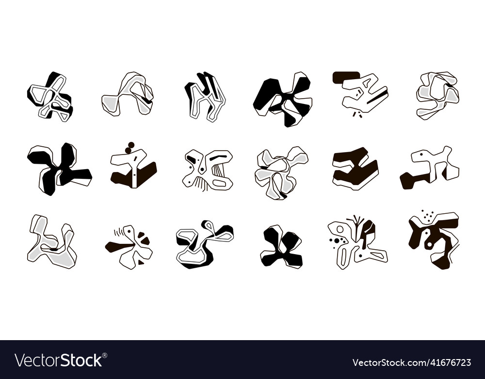 Set of doodle objects abstract unusual vector image Set of doodle objects abstract unusual