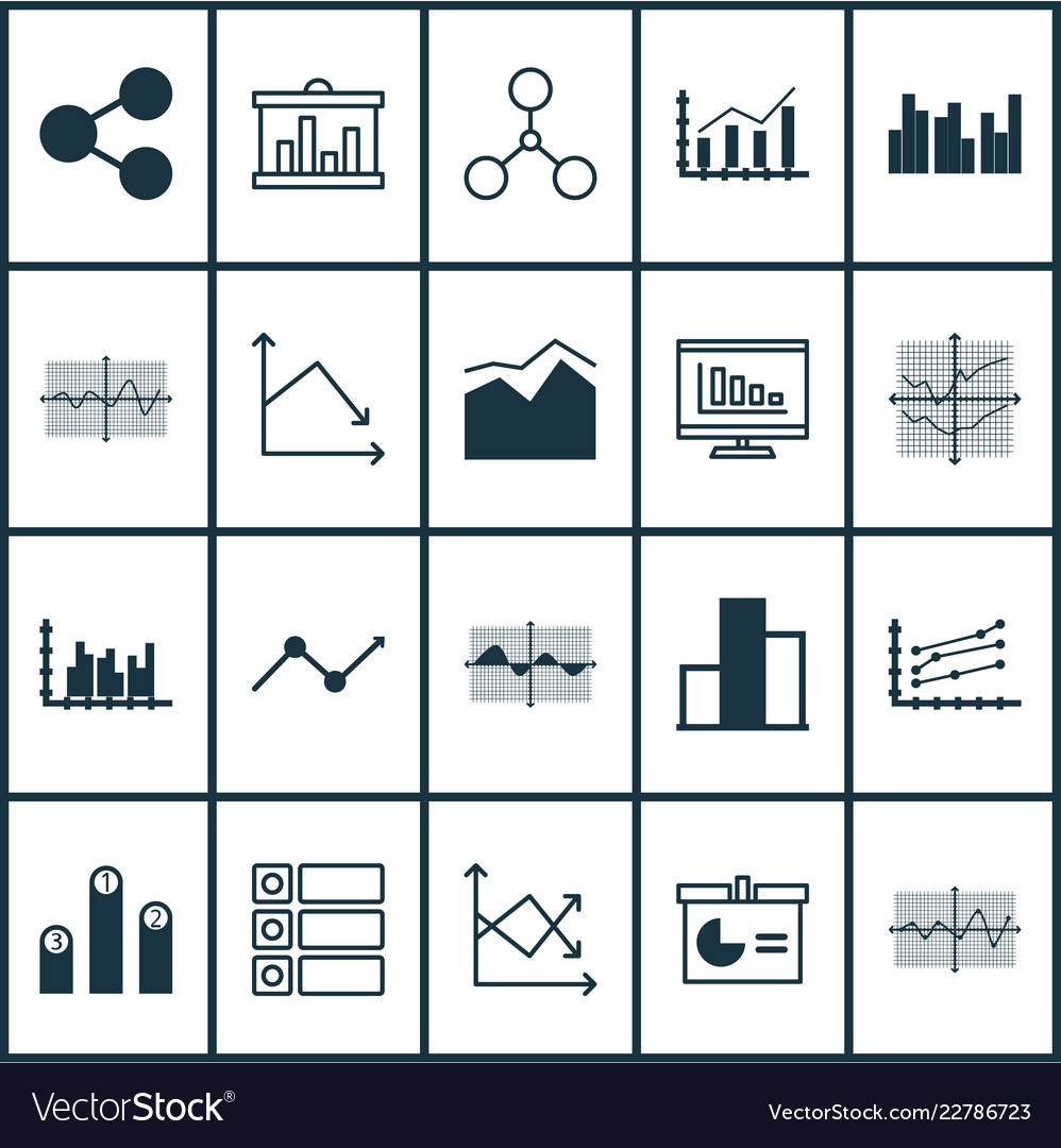 Set of graphs diagrams and statistics icons vector image Set of graphs diagrams and statistics icons