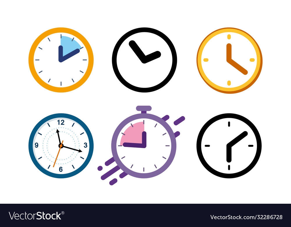 Big set different color clock icons alarm vector image Big set different color clock icons alarm