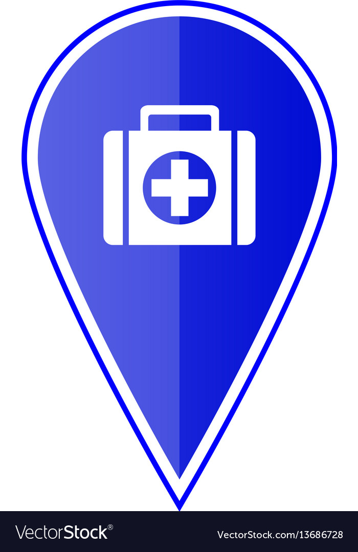 Blue map pointer with first aid kit vector image Blue map pointer with first aid kit