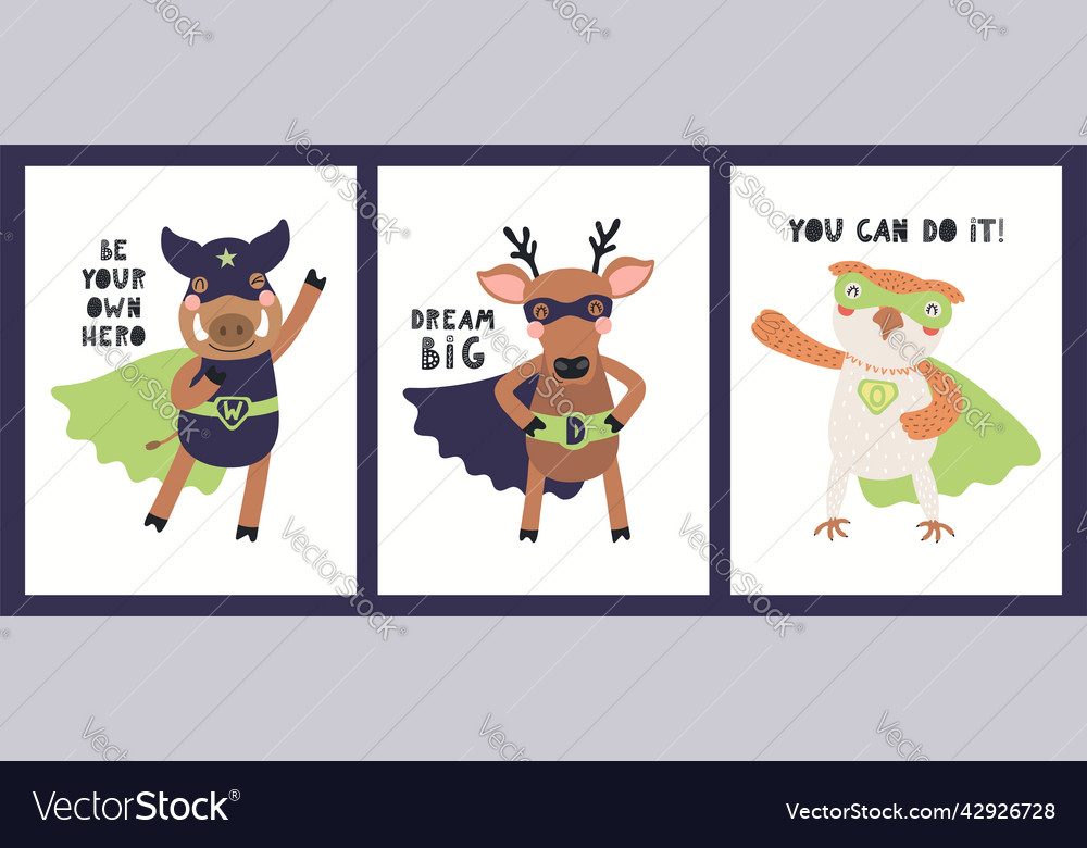 Süße lustige Tiere Superhelden Poster Sammlung vector image Süße lustige Tiere Superhelden Poster Sammlung
