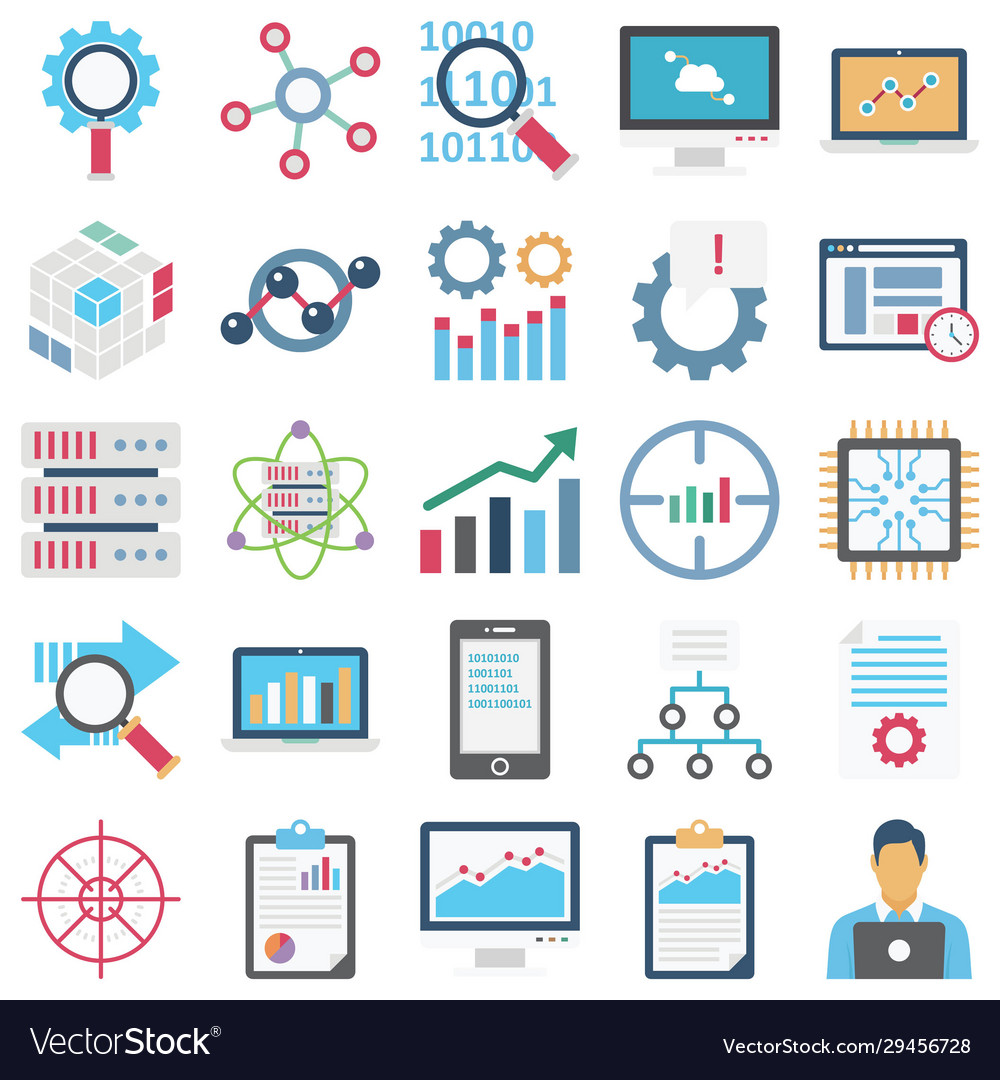 Data science color isolated icons set ever vector image Data science color isolated icons set ever