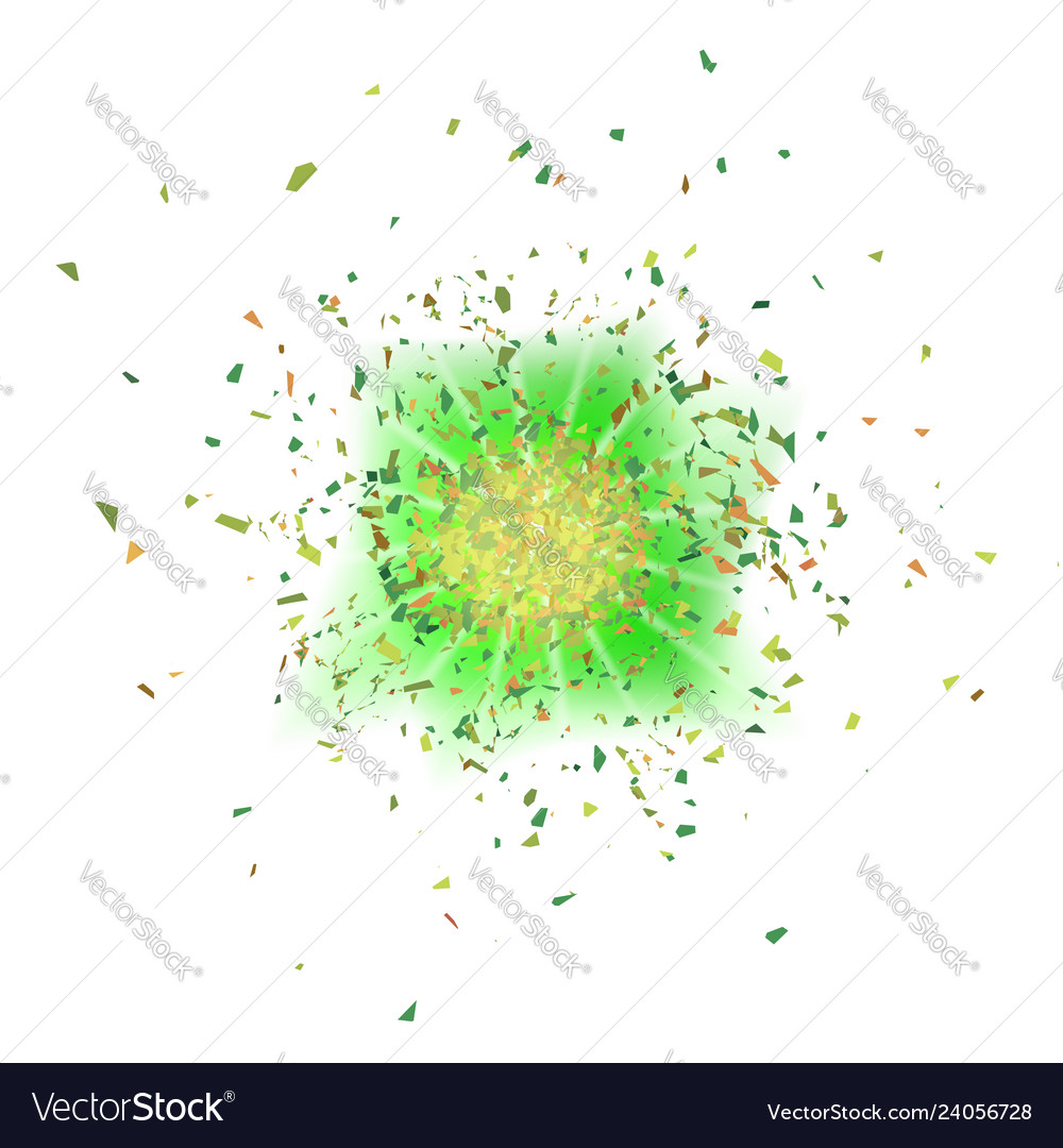 Explosion cloud of green pieces sharp particles