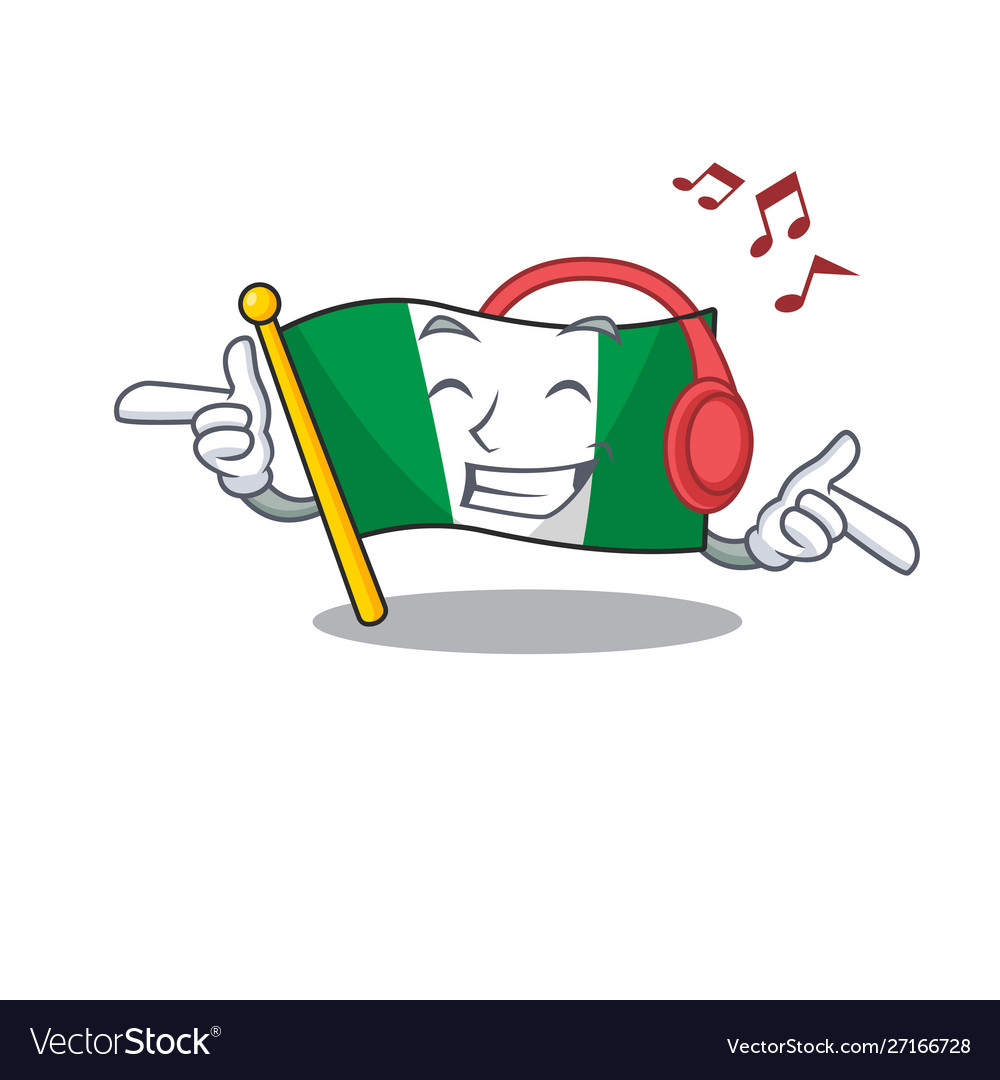 Listening music flag nigeria mascot shaped Vector Image