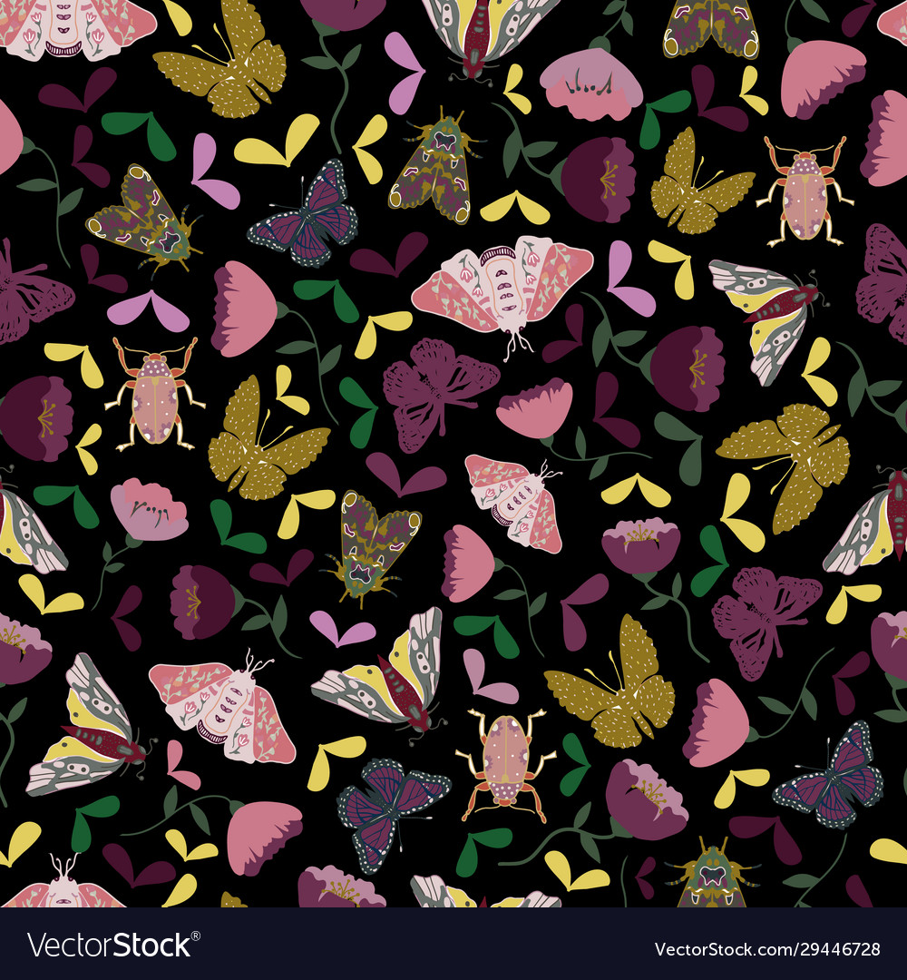 Seamless pattern background with moths vector image Seamless pattern background with moths