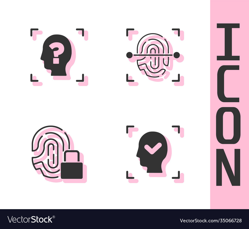 Set face recognition fingerprint with lock vector image Set face recognition fingerprint with lock