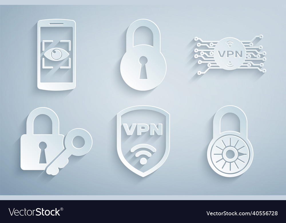 Set shield with vpn wireless microchip circuit Vector Image Set shield with vpn wireless microchip circuit