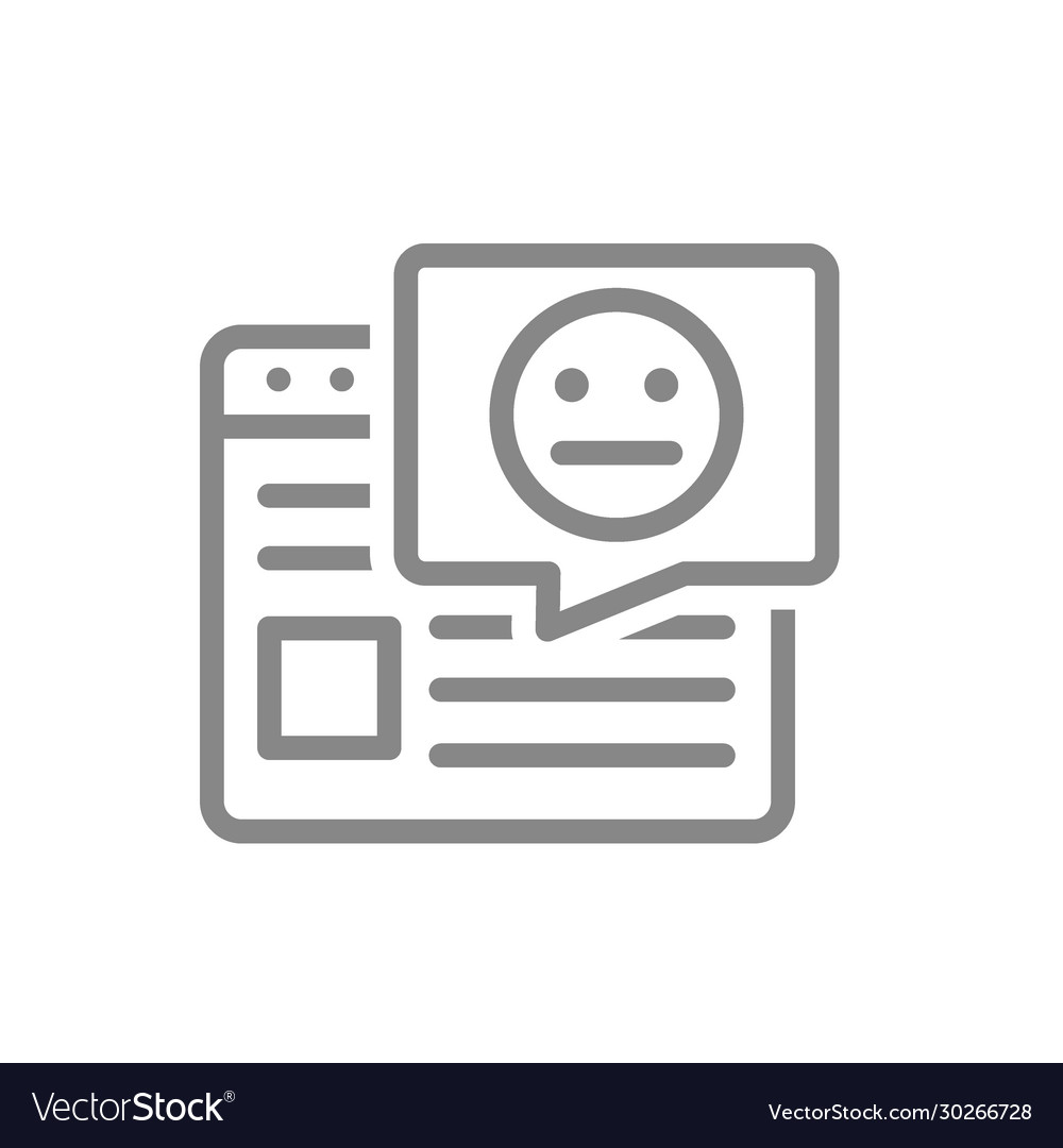 Website mit neutralem Gesicht in Sprachblase Linie