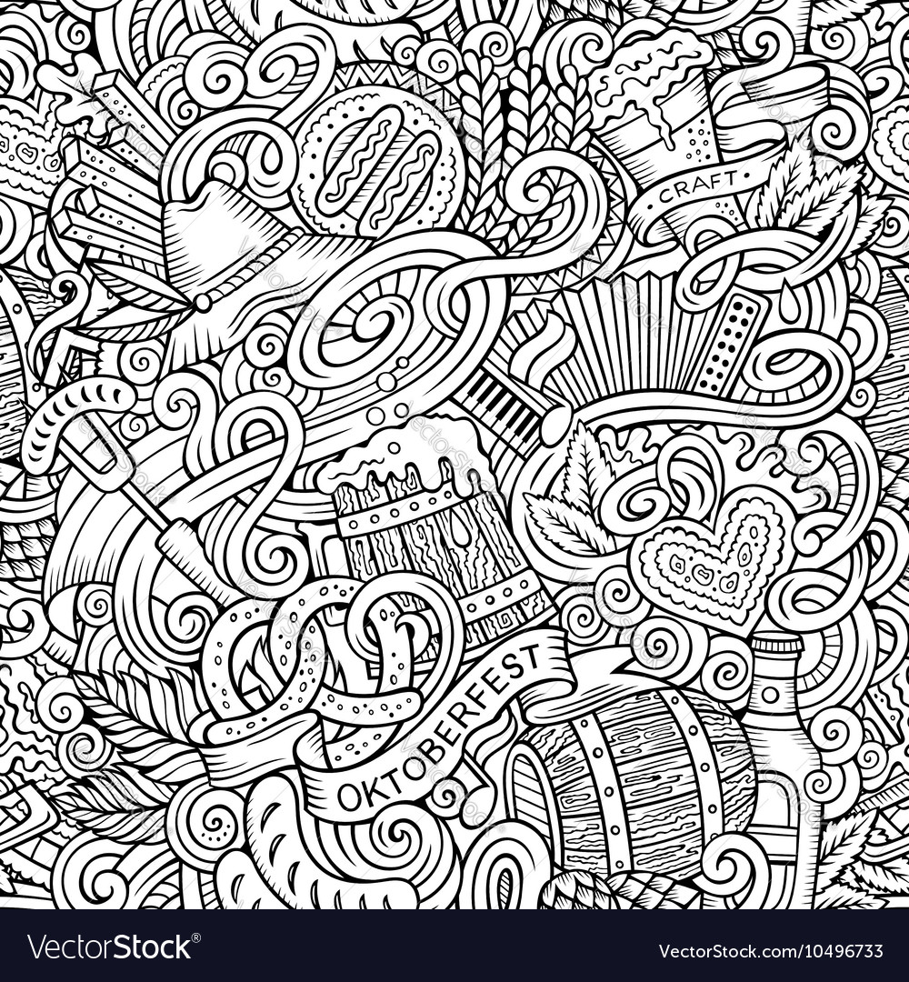 Cartoon Cute Doodles Hand Drawn Oktoberfest Vector Image