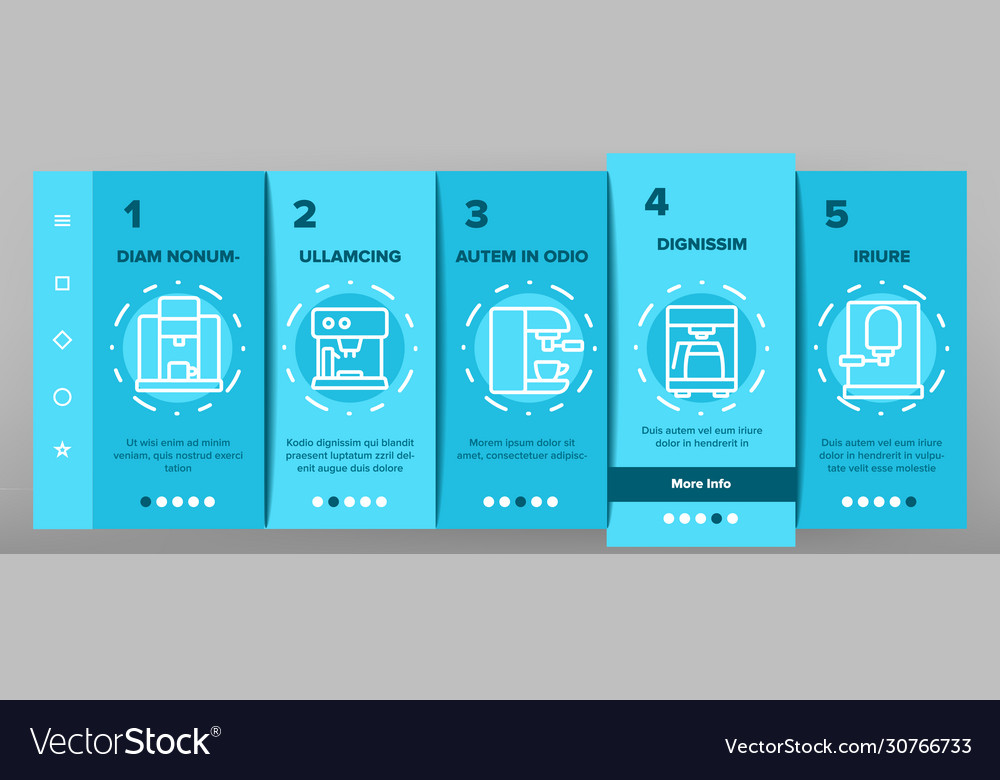 Coffee machine device onboarding icons set vector image Coffee machine device onboarding icons set