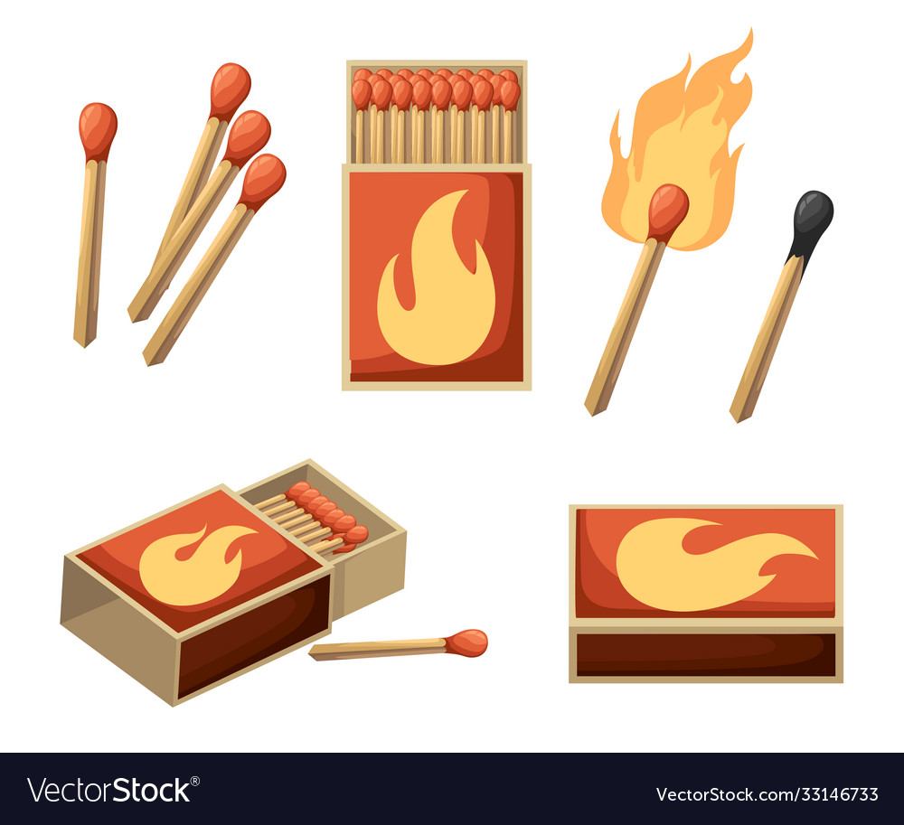 Collection matches burning match with fire