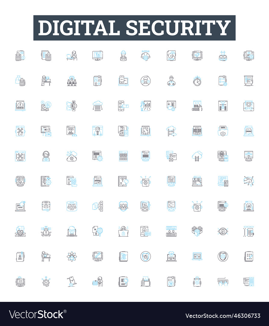 Digital security line icons set vector image Digital security line icons set