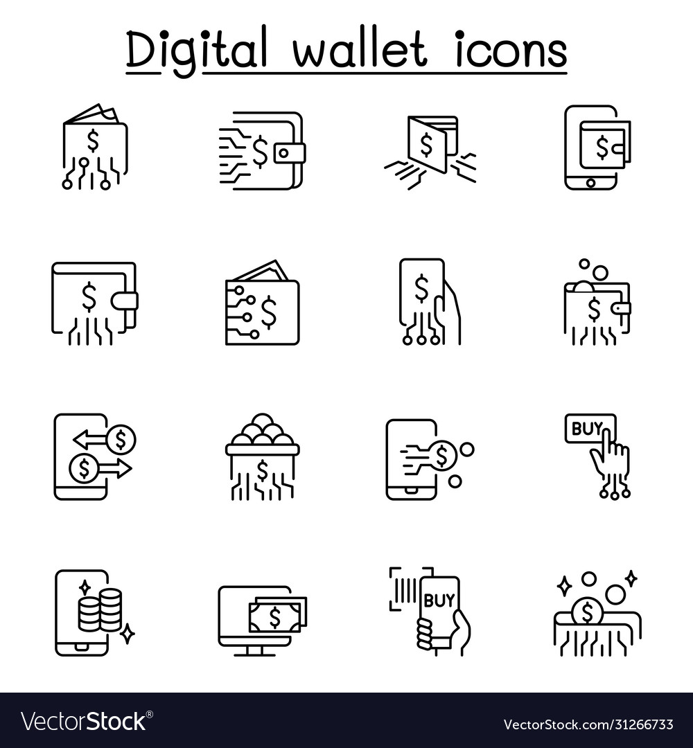 Digital wallets icon set in thin line style Vector Image