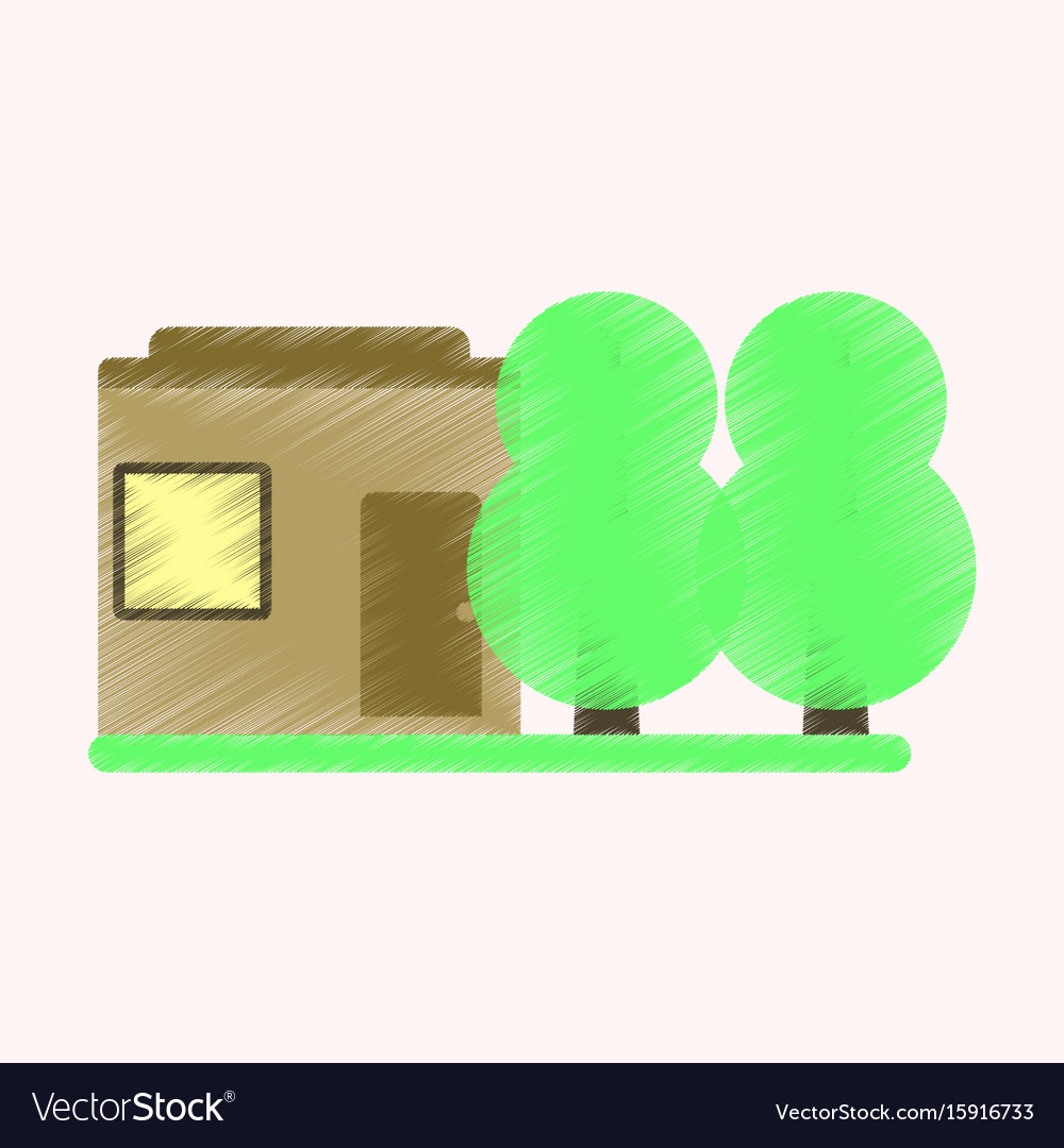 Flat icon in shading style house and garden