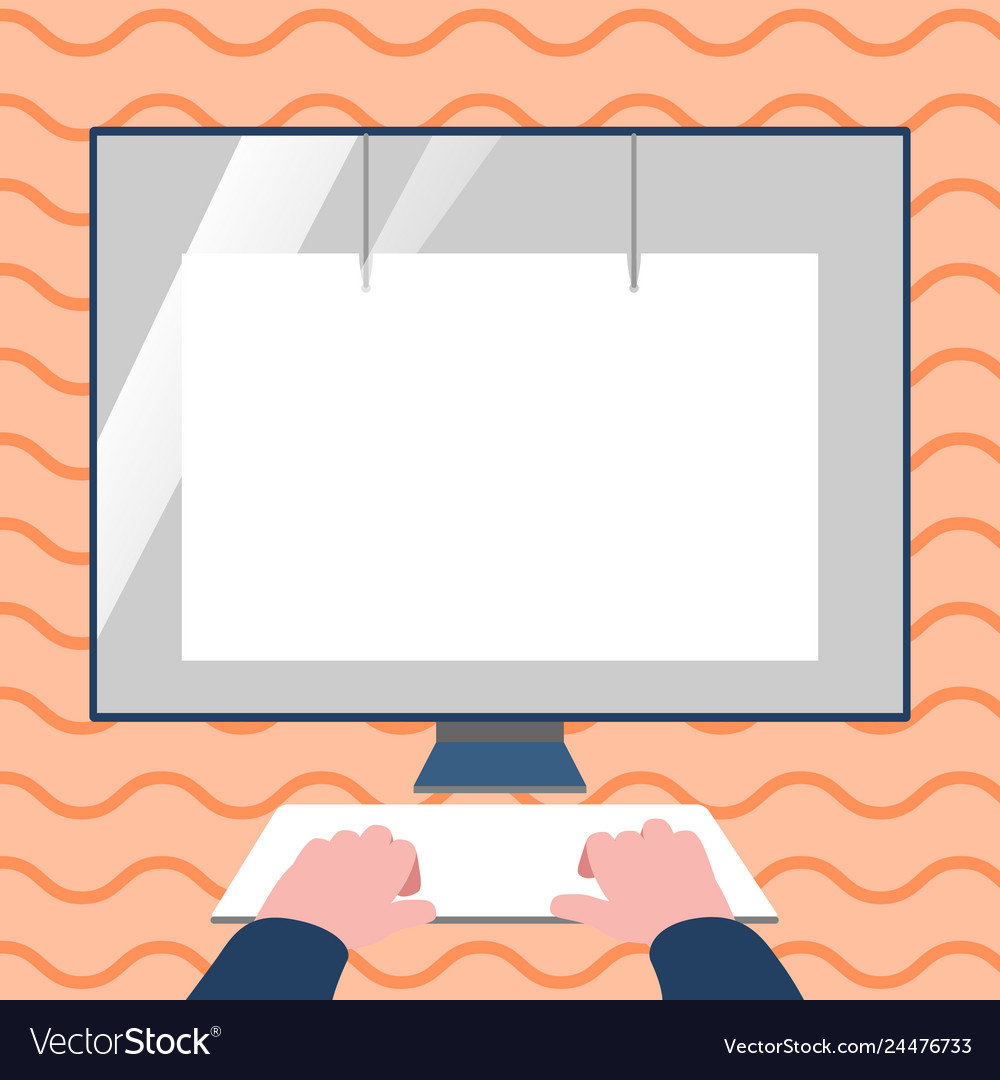 Hands on mock up keyboard facing blank white vector image Hands on mock up keyboard facing blank white