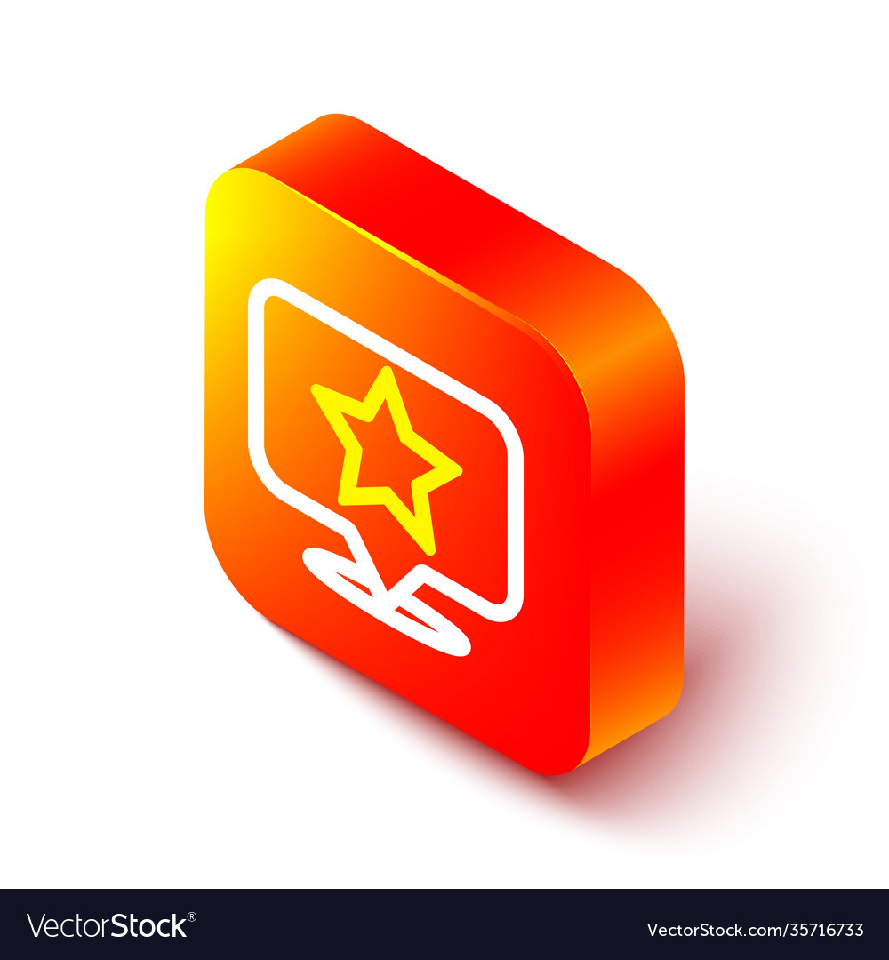 Isometric line map pointer with star icon isolated