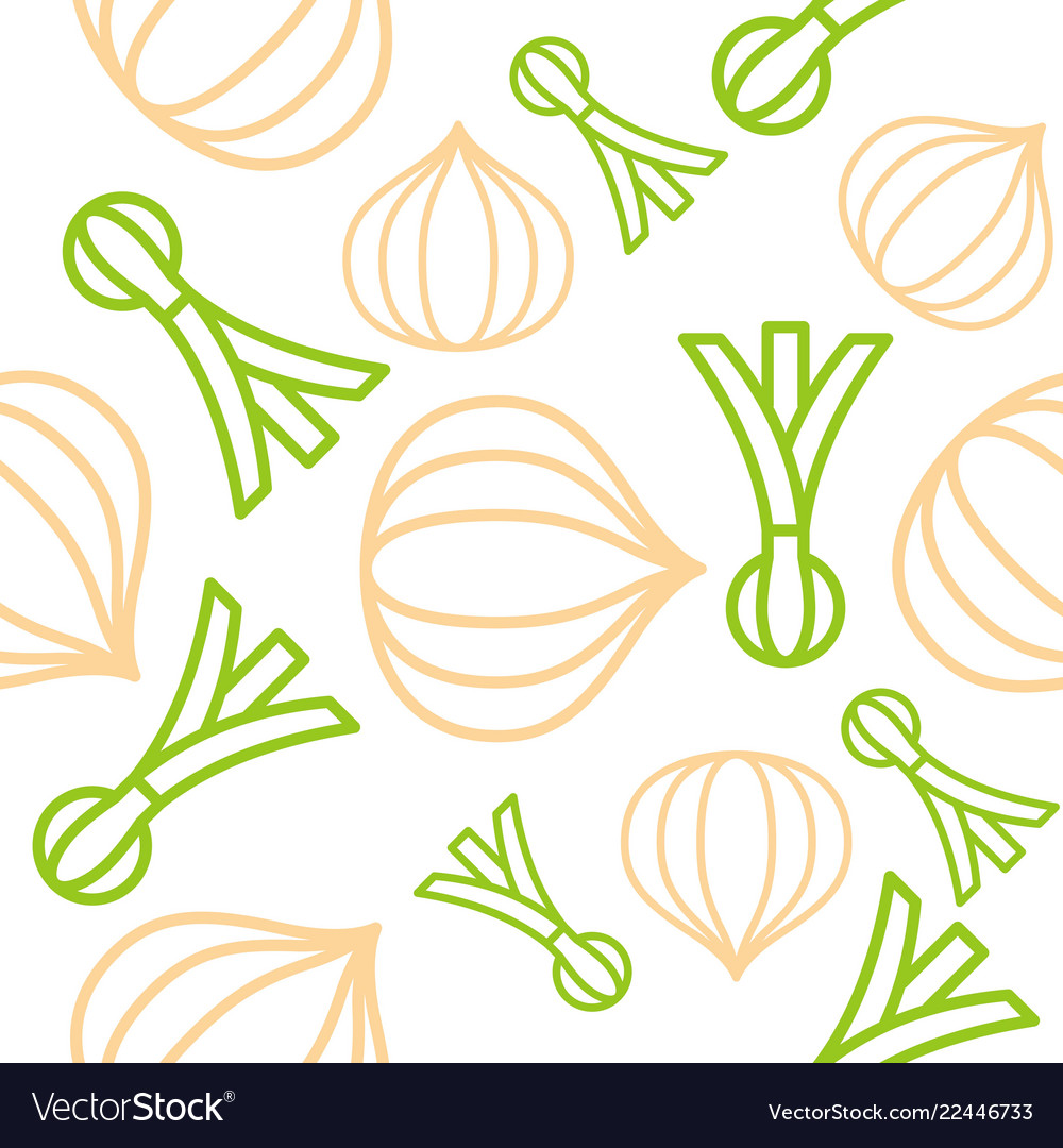 Onions and spring onion seamless pattern outline
