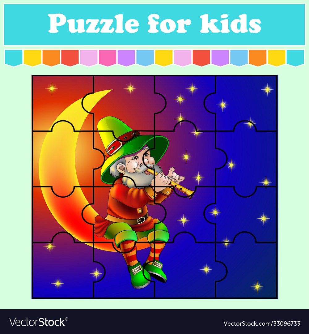 Puzzle game for kids magician plays on flute Vector Image