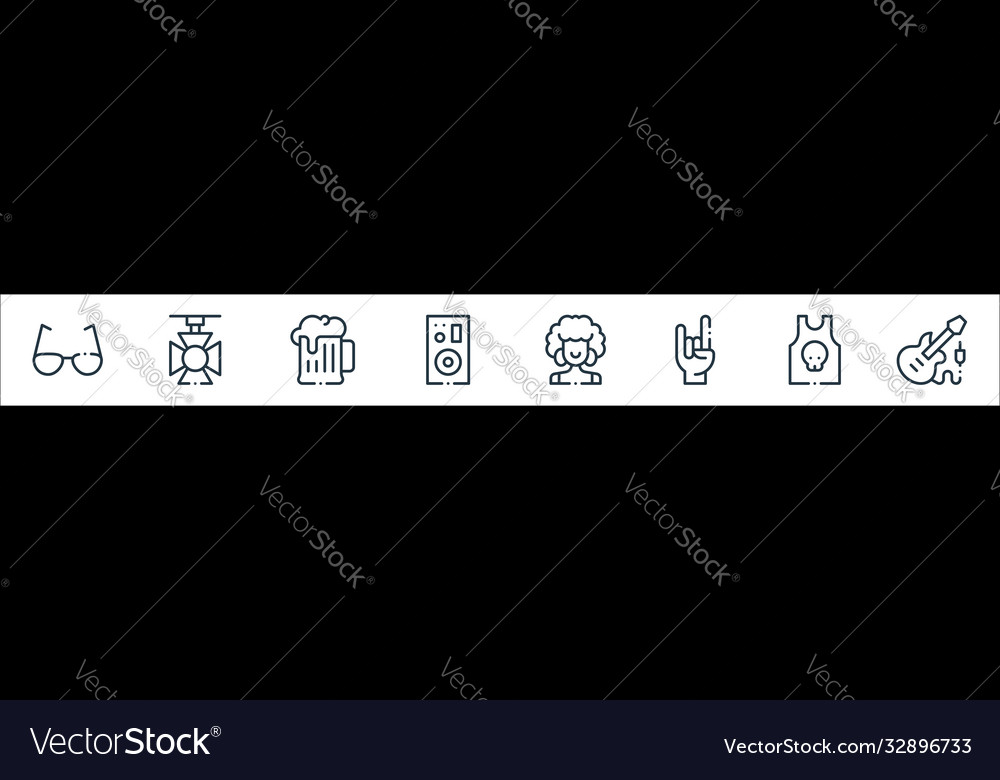 Rock n roll line icons linear set quality vector image Rock n roll line icons linear set quality
