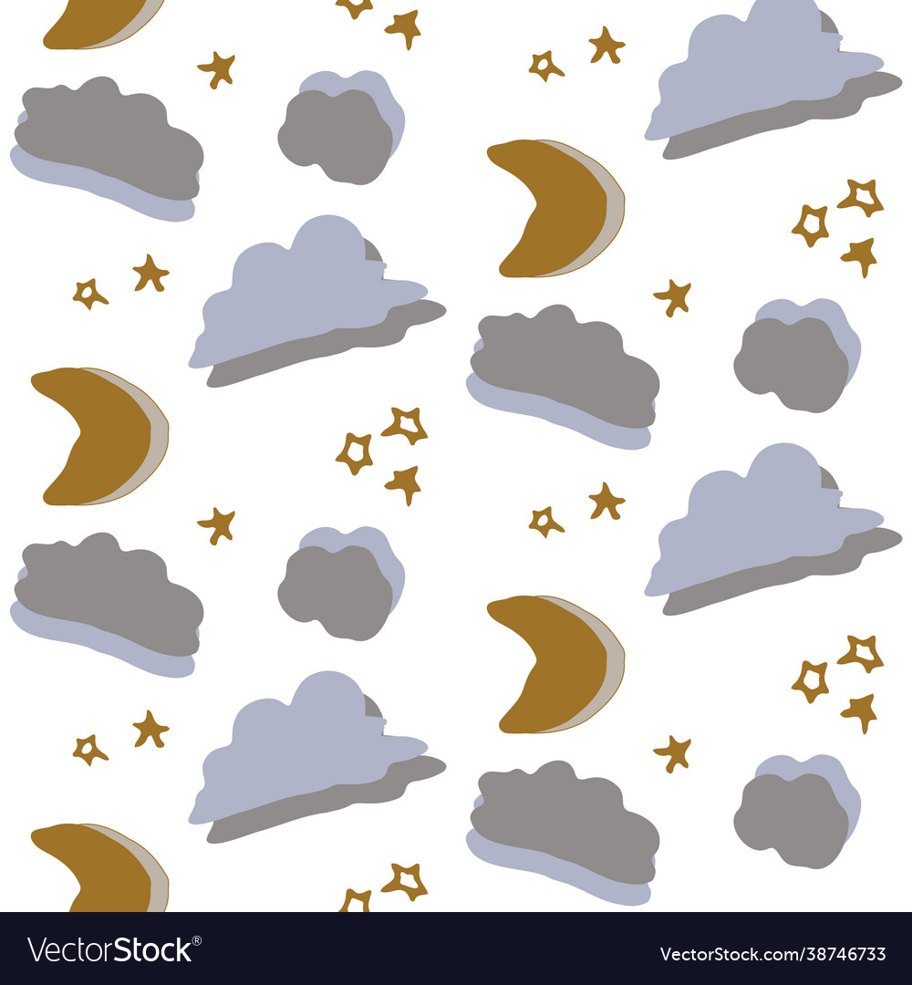 Seamless cartoon cloud with moon doodle pattern