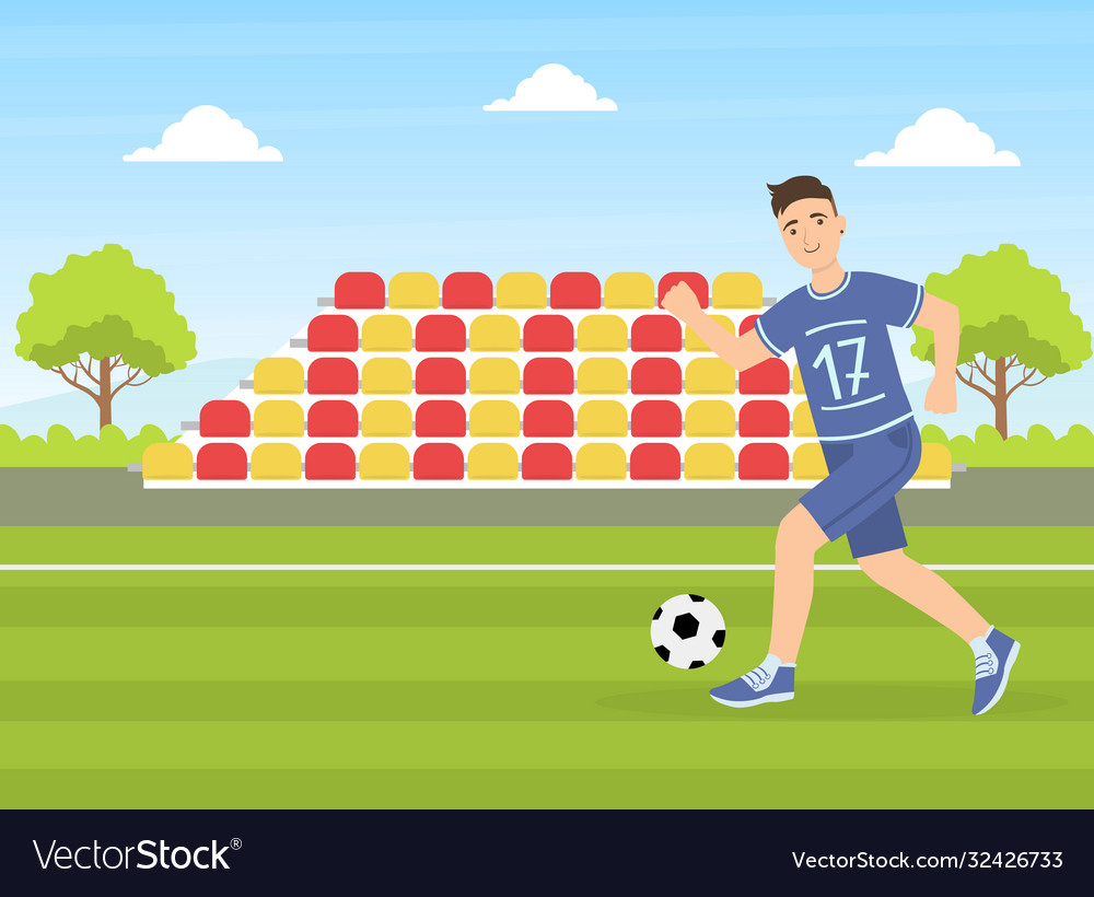 Teenage boy kicking a soccer ball guy doing Vector Image