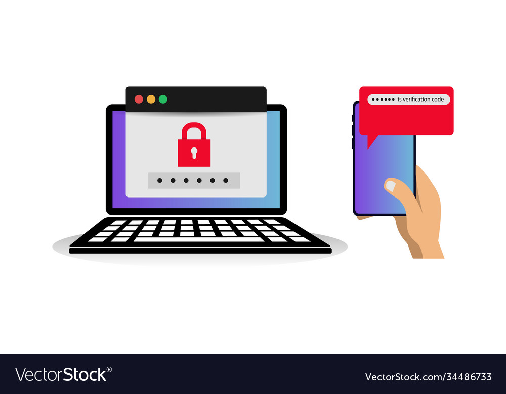 Two step authentication design isolated on white vector image Two step authentication design isolated on white