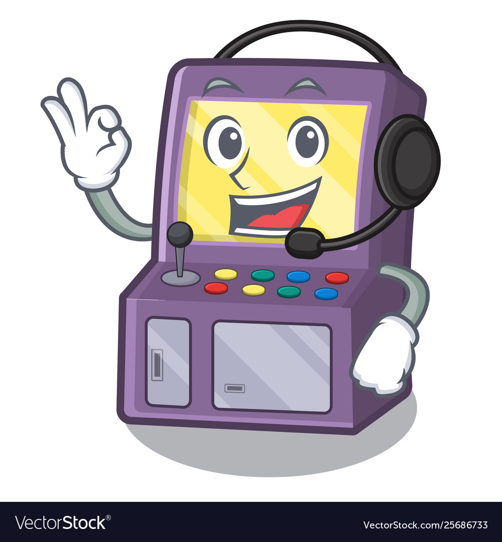 With headphone arcade machine in cartoon shape