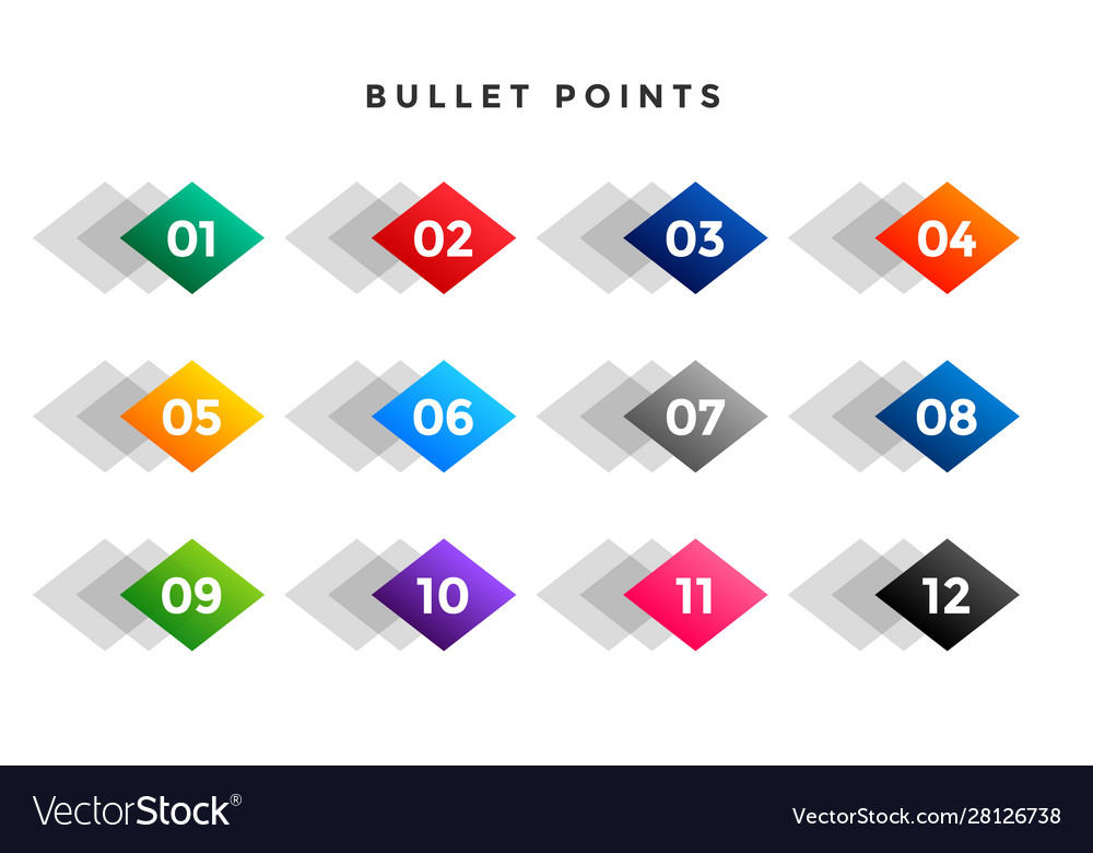 Bullet points number in diamond shape from one vector image Bullet points number in diamond shape from one