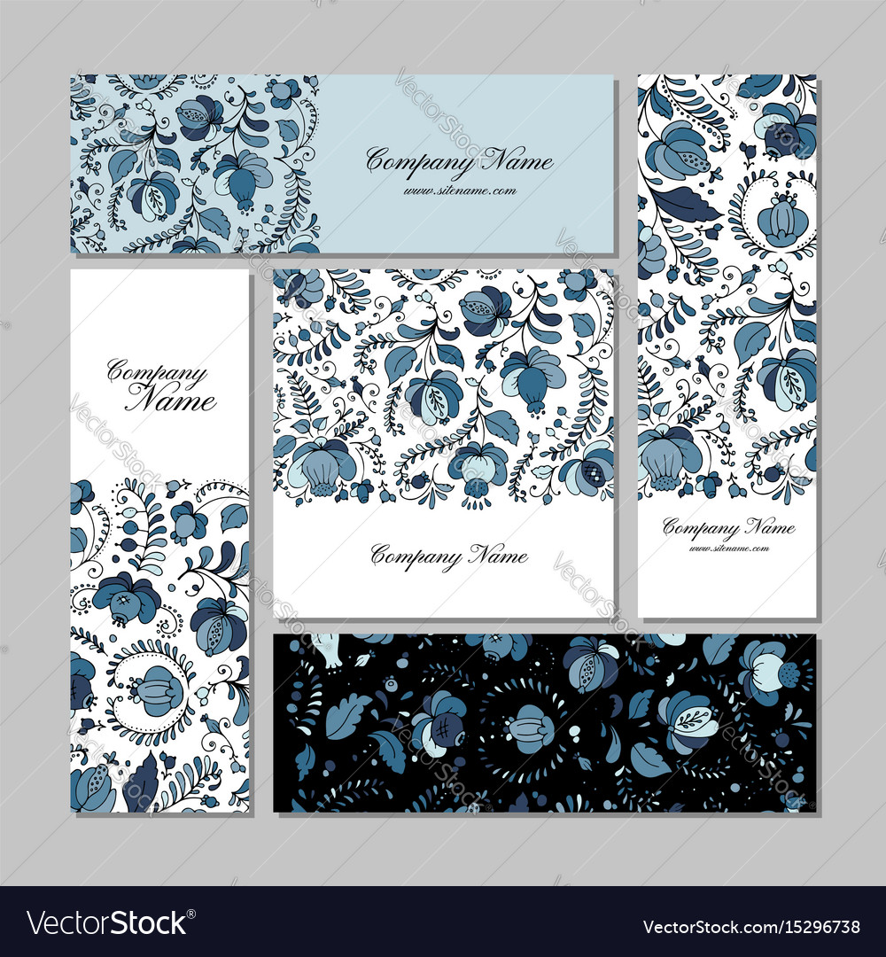 Business cards design russian gzhel ornament