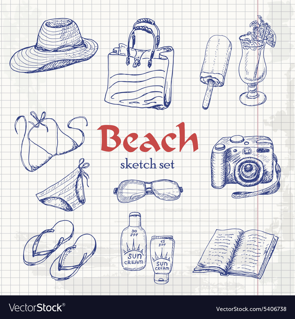 Collection of summer elements in sketch style