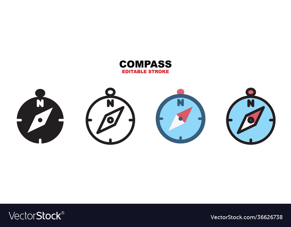 Compass icon set with different styles editable vector image Compass icon set with different styles editable
