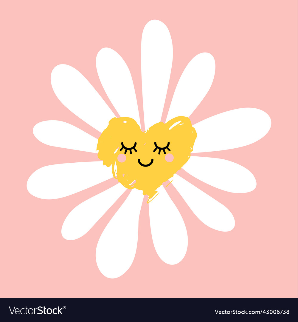 Cute smiling daisy flower chamomile with happy Vector Image