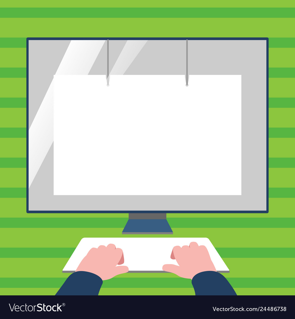Hands on mock up keyboard facing blank white vector image Hands on mock up keyboard facing blank white