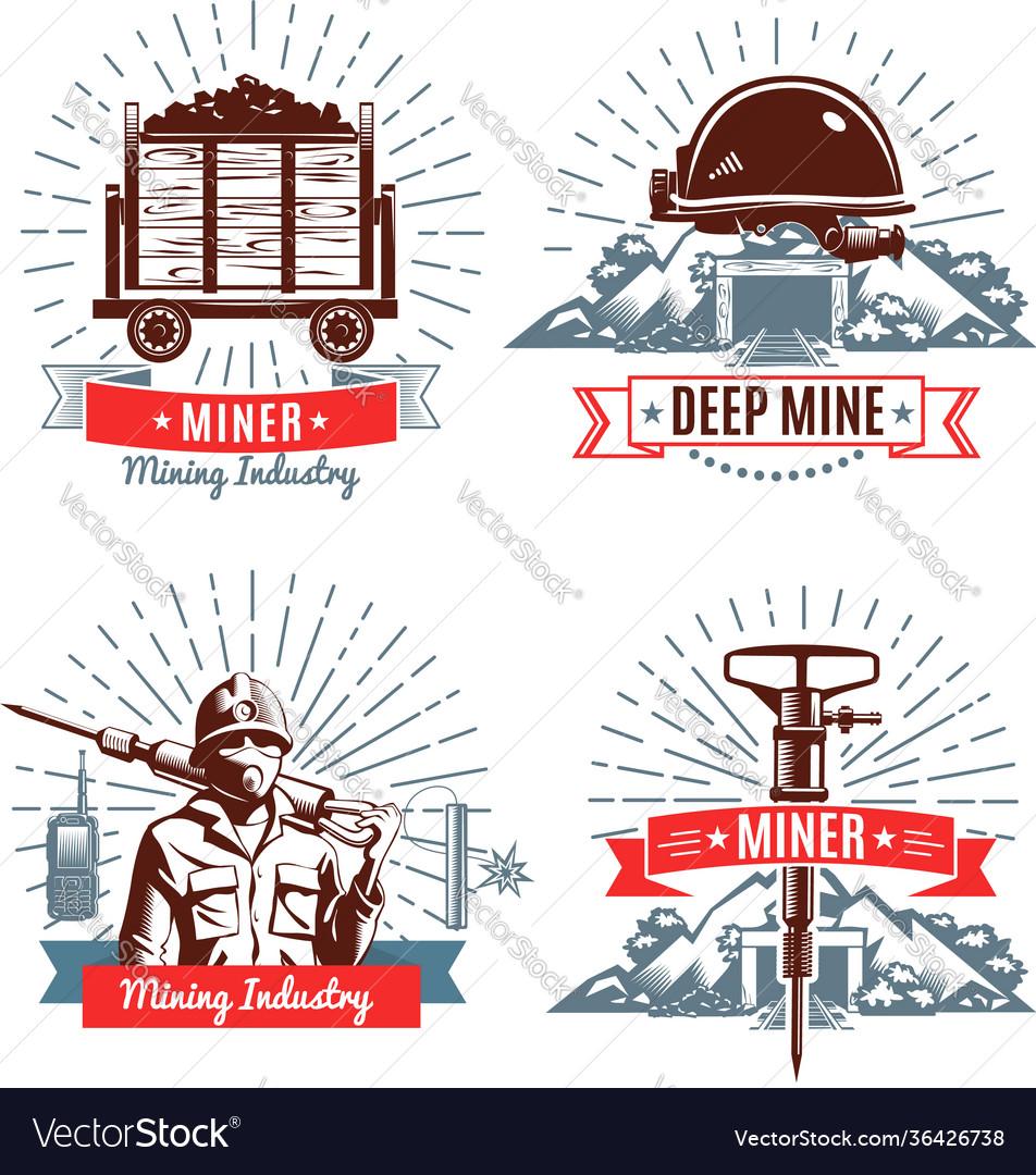 Mining emblems and design elements vector image Mining emblems and design elements