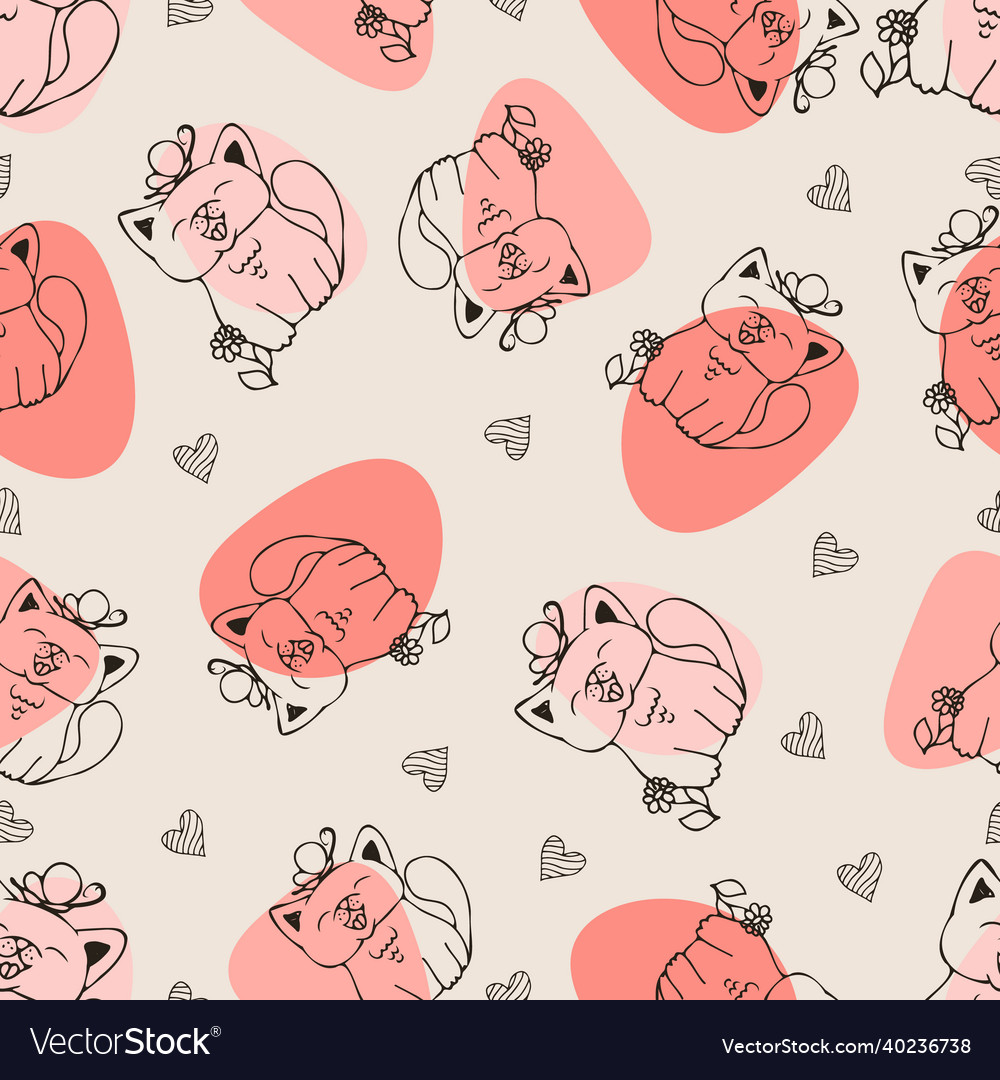 Seamless pattern with a cat and butterfly