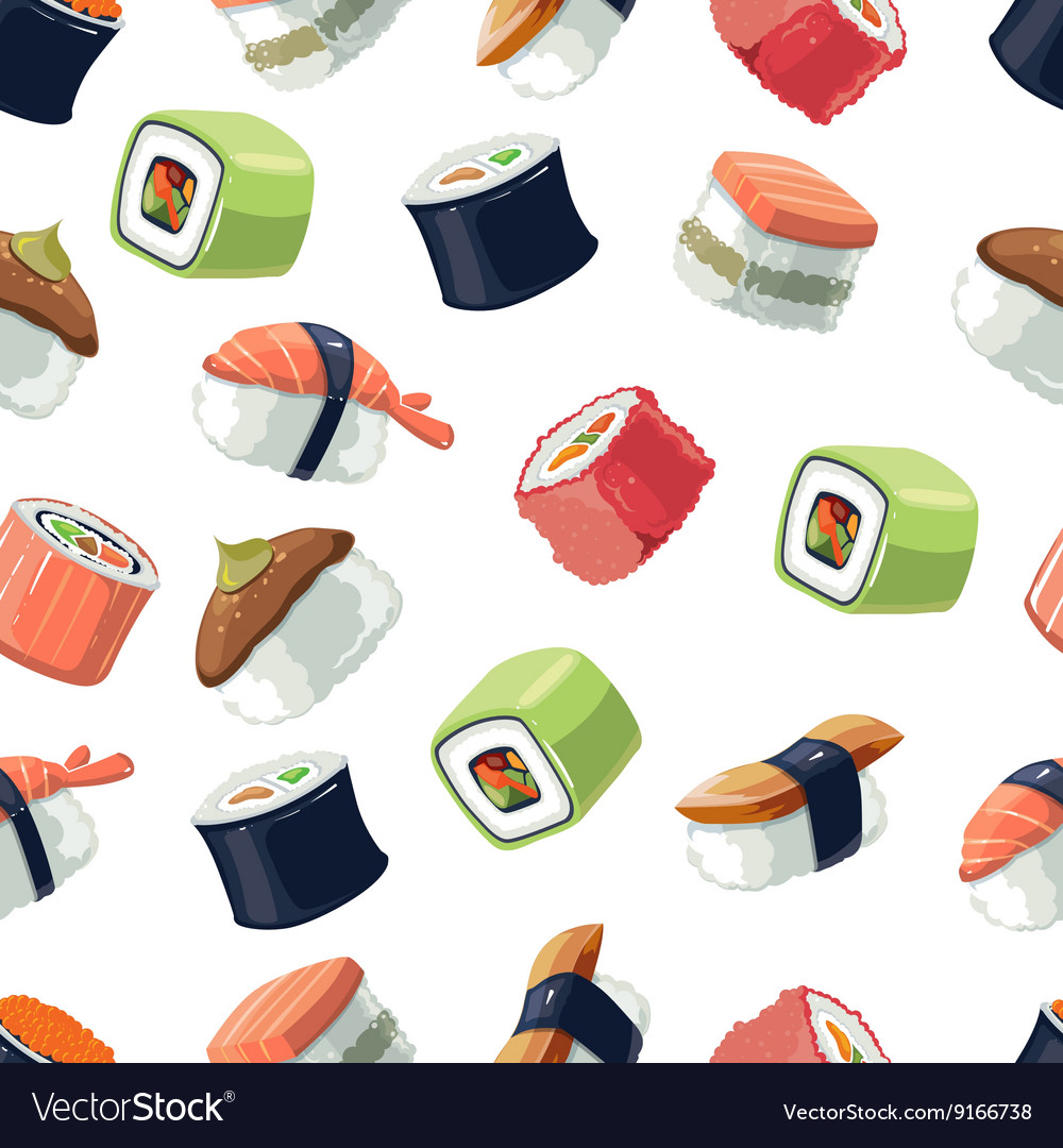 Seamless pattern with picture set of sushi
