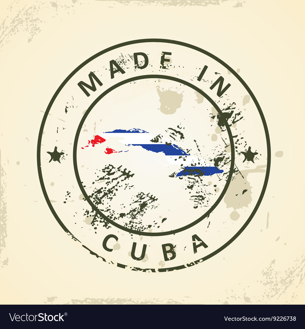 Stamp with map flag of cuba