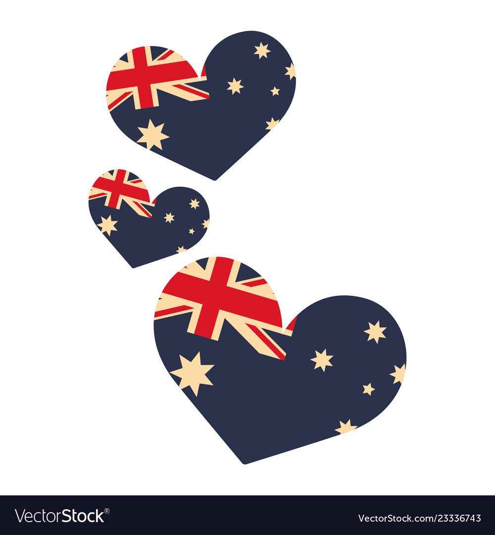 Australia flag shaped hearts on white background