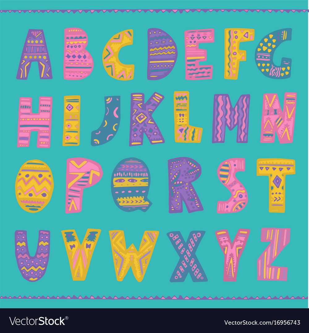 Colorful hand drawn tribal font