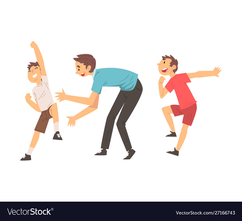 Dad and sons playing catch up tag game father vector image Dad and sons playing catch up tag game father