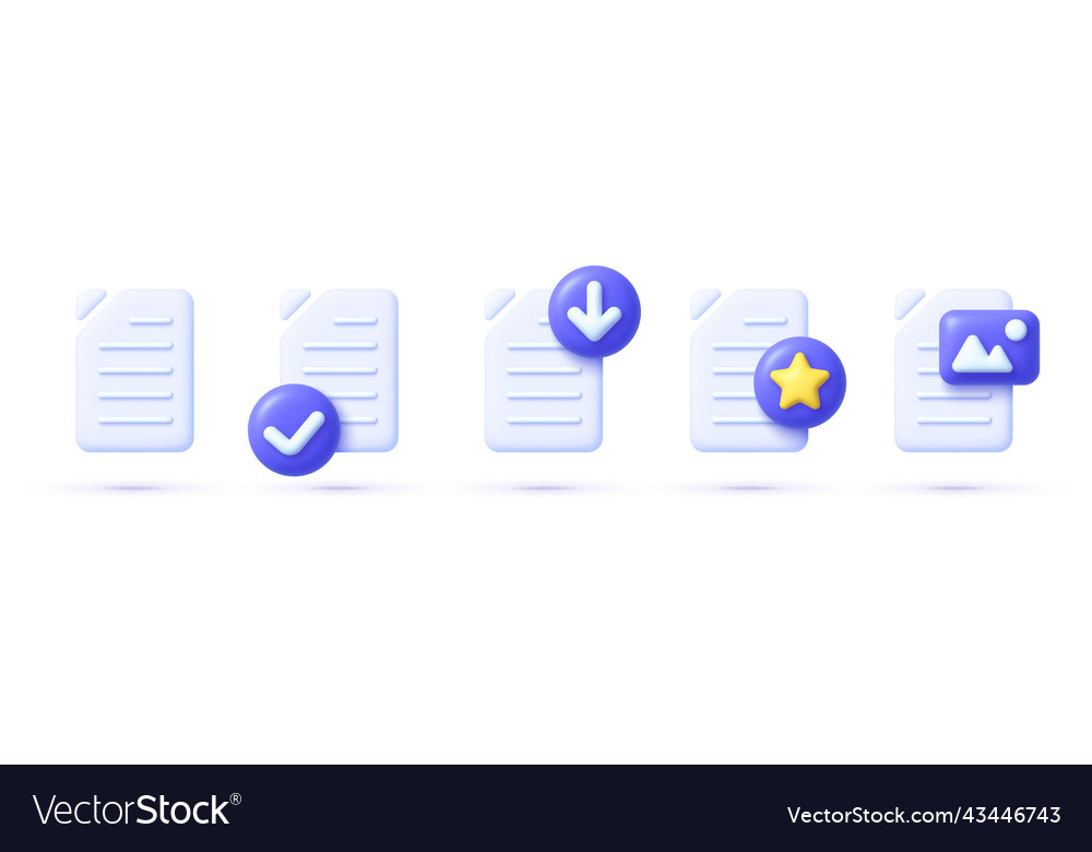 Files 3d set in realistic style check mark icon Vector Image Files 3d set in realistic style check mark icon