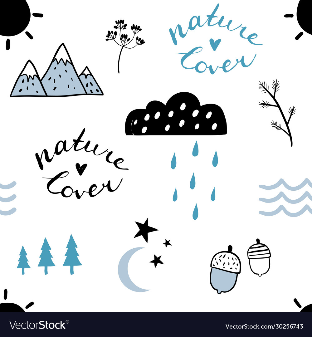 Nature lover seamless pattern with clouds
